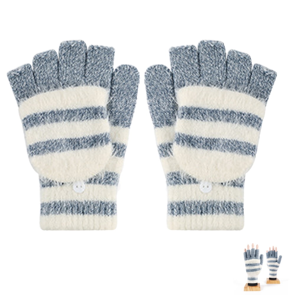 FleeceLined Ragg Wool Gloves with FoldBack Finger Caps and Hand Heat