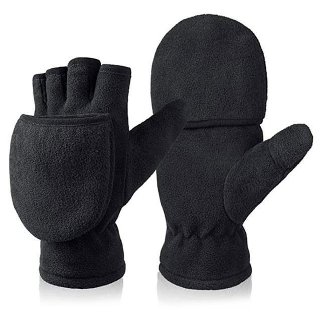 FleeceLined Ragg Wool Gloves with FoldBack Finger Caps and Hand Heat