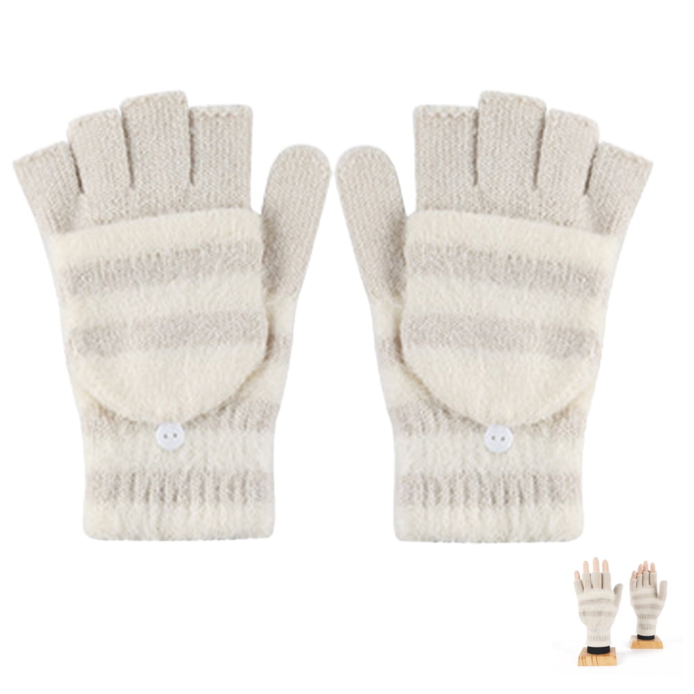 FleeceLined Ragg Wool Gloves with FoldBack Finger Caps and Hand Heat