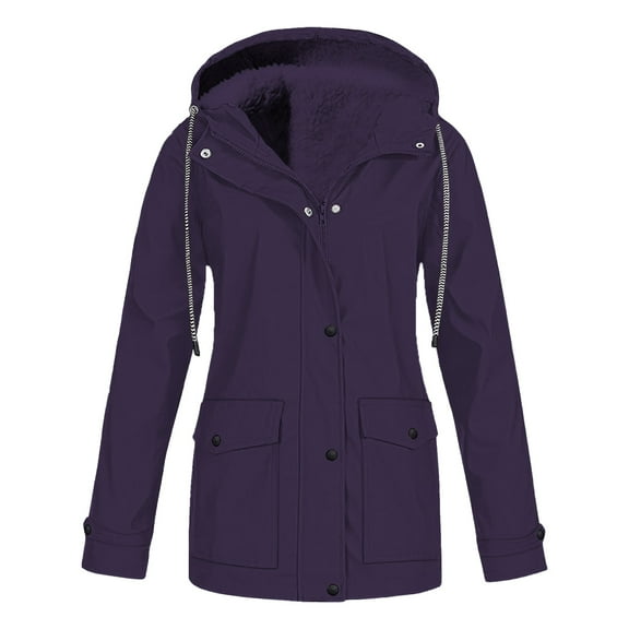 Fleece-Lined Rain Jacket, Waterproof Hiking Shell, Winter Outdoor Coat Purple Xxl , Coat