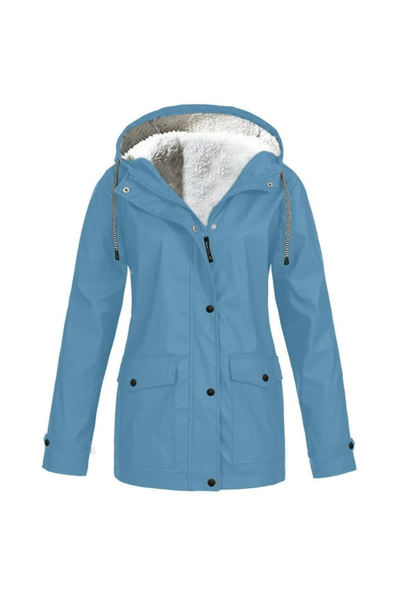 Fleece Lined Rain Jacket Women Warm Rain Trench Coats Hooded Windbreaker Jacket Thick Fall Jackets Long Winter Coats Fashion Casual Outwear