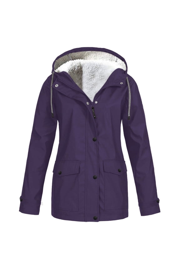 Fleece Lined Rain Jackets for Women Waterproof,Women's Plush Windproof Raincoats Outdoor Long Sleeve Warm Trench Jackets