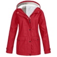 thumbnail image 1 of Fleece Lined Raincoat for Women Waterproof Lightweight Zip Up Hooded Jacket Winter Rain Jackets Outdoor Windbreaker for Running, Cycling and Active Outdoor Sports, Red, 5XL, 1 of 1