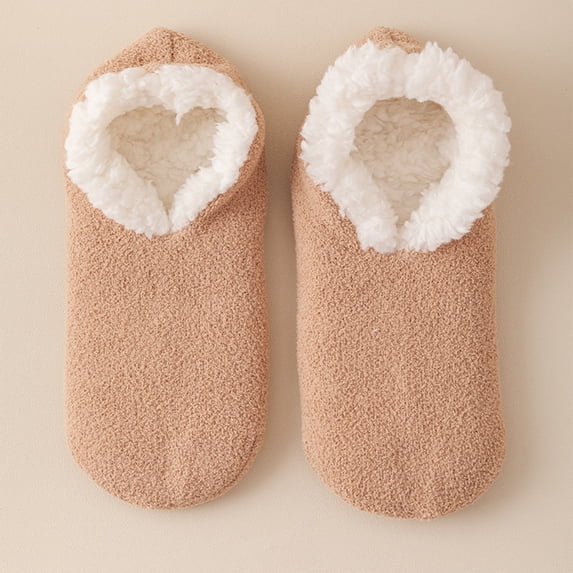 Fleece Lined Slipper Socks Cozy Winter Warm Fuzzy Socks Non Slip Indoor House Slippers Thick Thermal Bootie Slippers for Women and Girls
