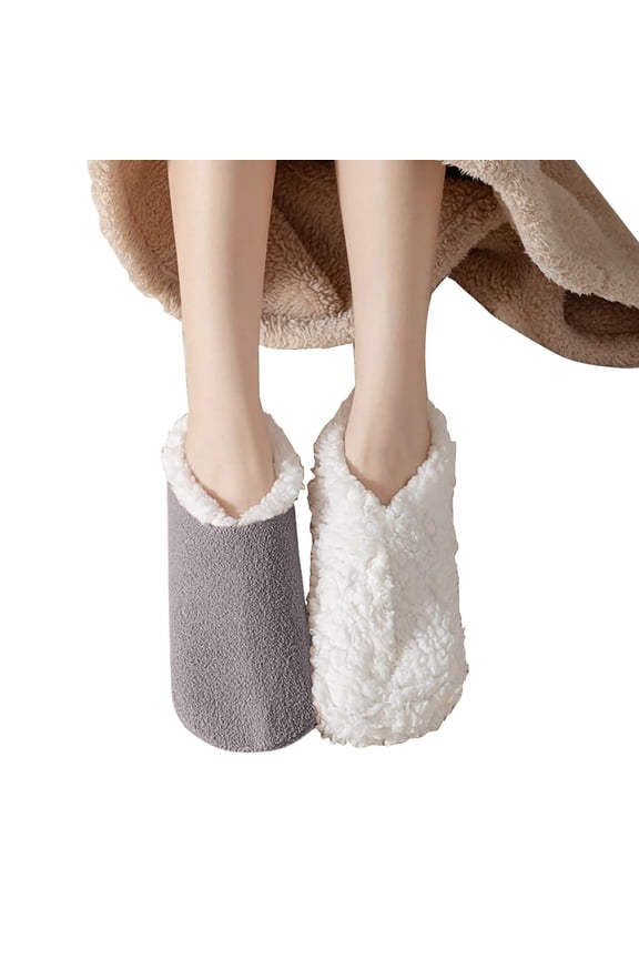 Fleece Lined Slipper Socks For Women Warm Fuzzy Fluffy Sherpa Lined Bedroom Carpet Ankle Sock For Cold Feezing Weather