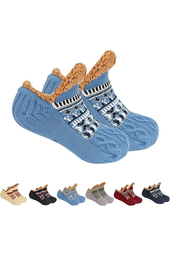 Fleece-Lined Slipper Socks for Women Men - Non-Slip Winter House Shoes, Cozy Cabin & Bed Socks