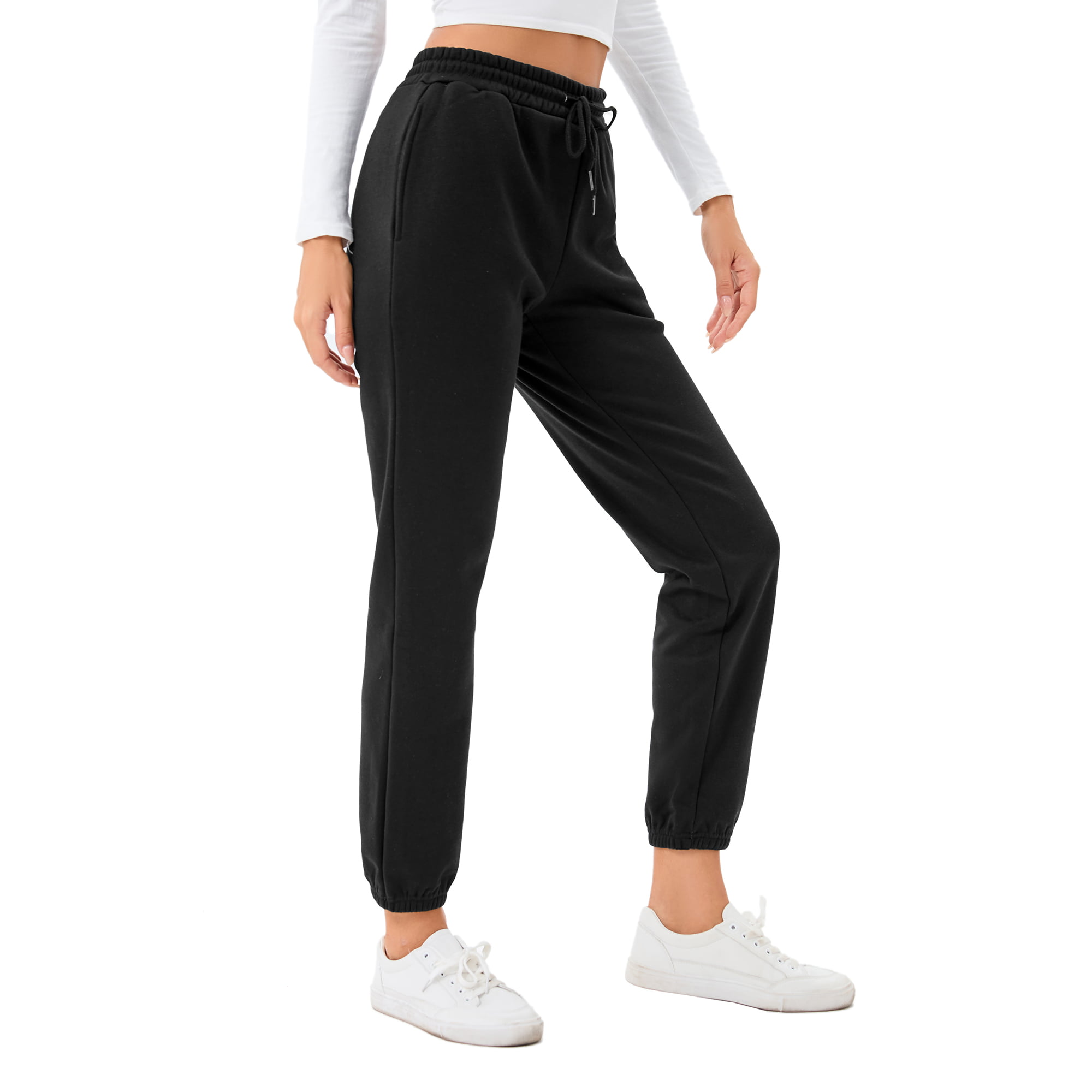 Fleece Lined Sport Pants for Women with Pockets, Winter Workout Running  Thick Yoga Pants Warm Joggers, Black
