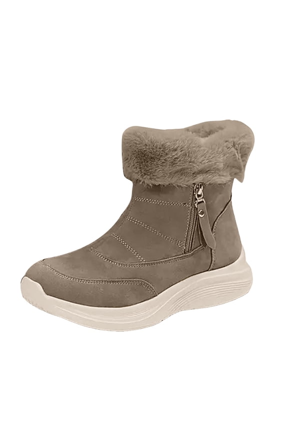 Fleece Lined Suede Snow Boots for Women Slip On Plush Ankle Booties Platform Non Slip Fluffy Hiking Shoes Gray Size 6.5