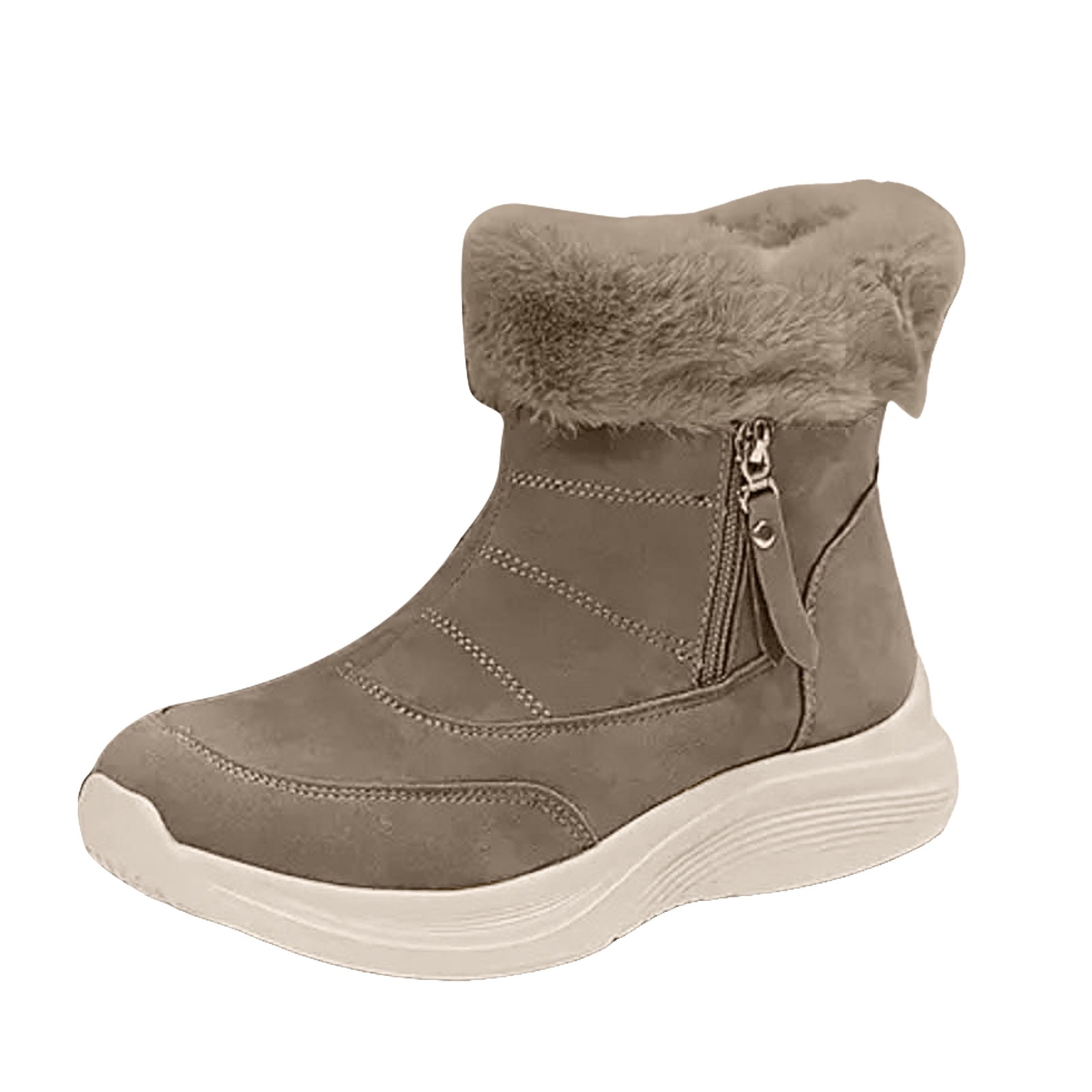 Fleece Lined Suede Snow Boots for Women Slip On Plush Ankle Booties ...