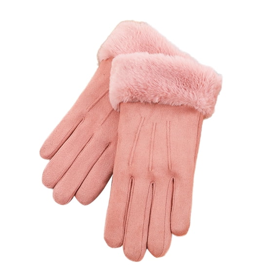 Lined Suede Touch Screen Winter Gloves, Cute Korean Style Warm Outdoor Riding Gloves for Women Students
