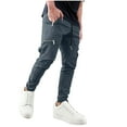 thumbnail image 1 of Fleece Lined Sweat Pants Men Grey Sweat Pants Men Black Pants Multi-Pocket Baggy Cargo Pants Mens Open Bottom Sweatpants with Pockets Men Cargos, 1 of 6