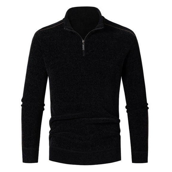 Fleece Lined Sweaters for Men with Zipper Mock Neck Long Sleeve Sweatshirts Mens Casual Solid Color Stretchy Slim Pullover Business Work Sweater Tops