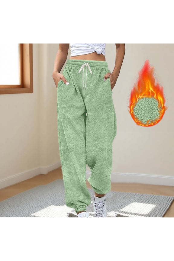 Fleece Lined Sweatpants for Women, High Waisted Drawstring Joggers with Deep Side Pockets, Cuffed Ankle Lounge Pants, Soft Thermal Winter Warm Gifts for Women | Sopatenor,Green L