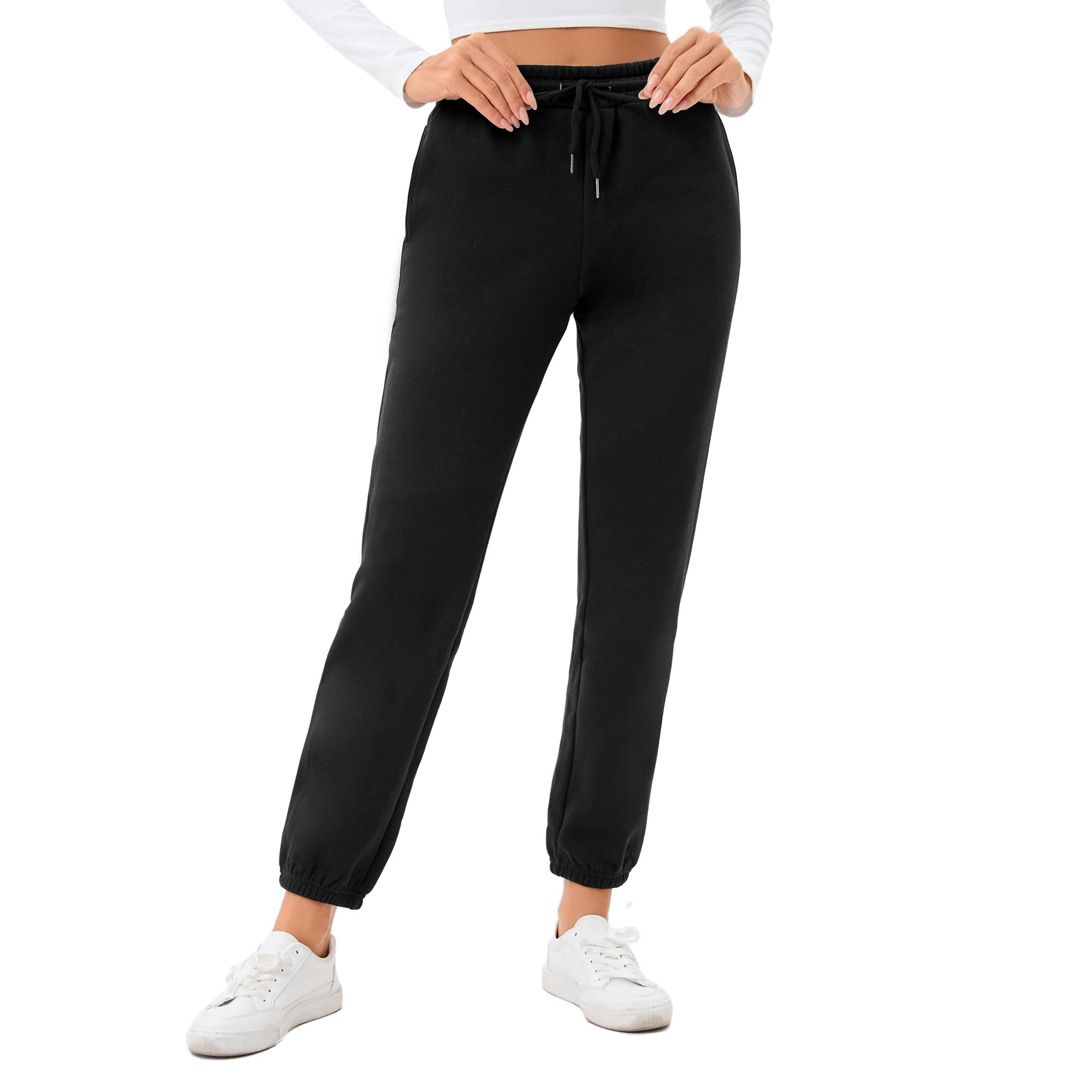 Fleece Lined Sweatpants Women with Pockets Fleece Joggers Winter Pants for  Women Thermal Lounge Running Pants, Black