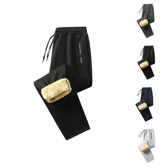 Lined Sweatpants for Men 2025 Winter Drawstring Elastic Waist Relaxed Fit Wide Leg Casual Thermal Pants with Pockets