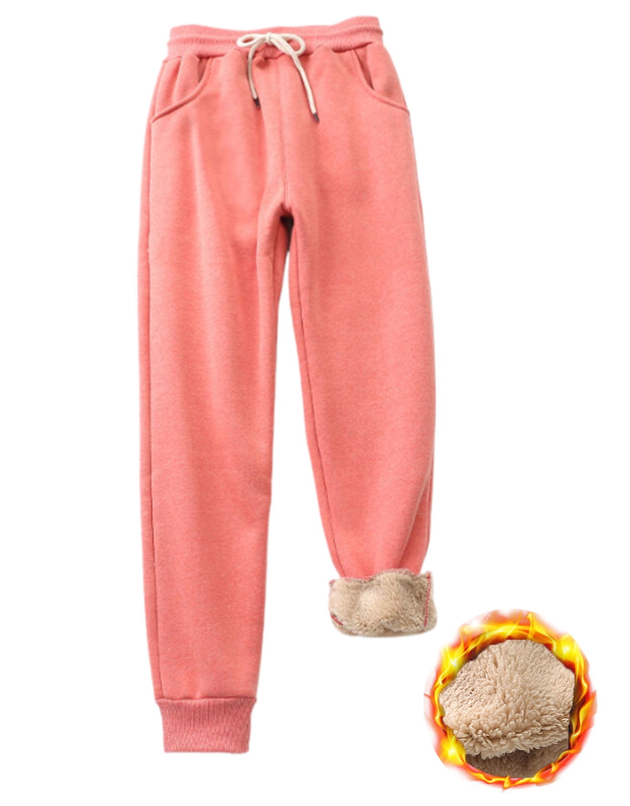Fleece Lined Sweatpants for Women Winter Warm Drawstring Waist Thermal