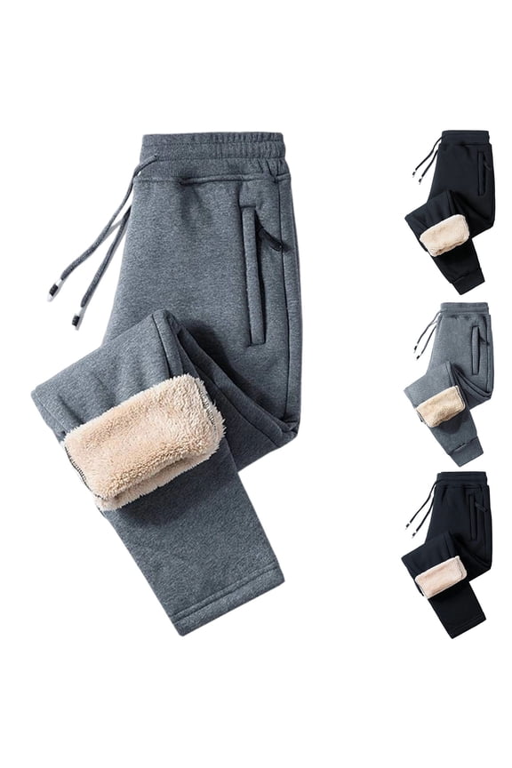 Fleece Lined Sweatpants for Women and Men Winter Warm Thermal Pants Sherpa Lined Athletic Joggers Pants with Zipper Pockets Black L
