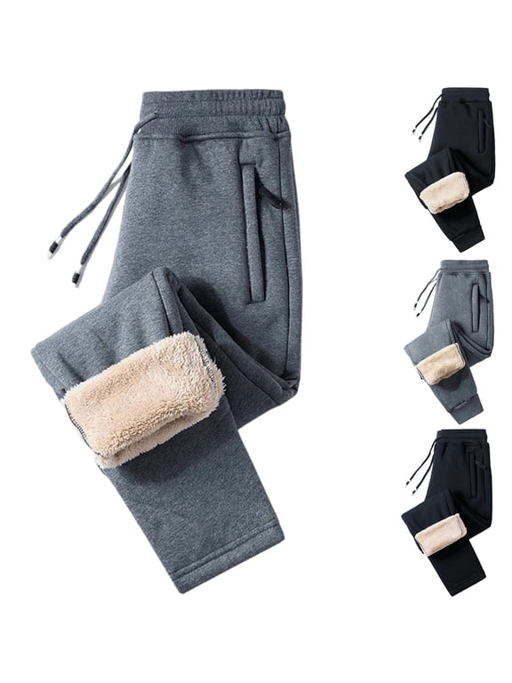 Fleece Lined Sweatpants for Women and Men Winter Warm Thermal Pants Sherpa Lined Athletic Joggers Pants with Zipper Pockets Dark Gray 3XL