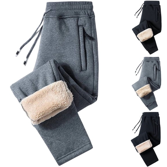 Fleece Lined Sweatpants for Women and Men Winter Warm Thermal Pants Sherpa Lined Athletic Joggers Pants with Zipper Pockets Gray 2XL