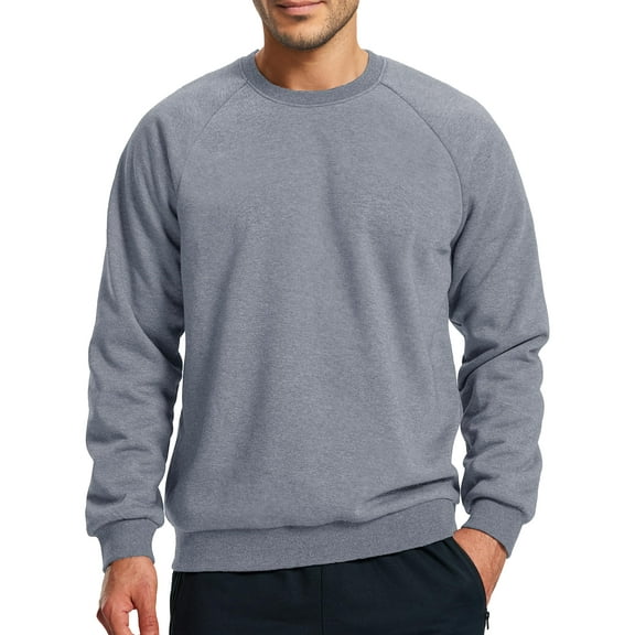 Fleece Lined Sweatshirt Men Long Sleeve Fashion Oversized Sweatshirts Thermal Heavyweight Crewneck Sweatshirts Basic Fall Sweatshirts for Men