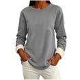 thumbnail image 1 of Fleece Lined Sweatshirt Women Thick Warm Crew Neck Solid Print Long Sleeve Pullover Tops, 1 of 7