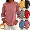 thumbnail image 1 of Fleece Lined Sweatshirt Women Thick Warm Crew Neck Solid Print Long Sleeve Pullover Tops, 1 of 7