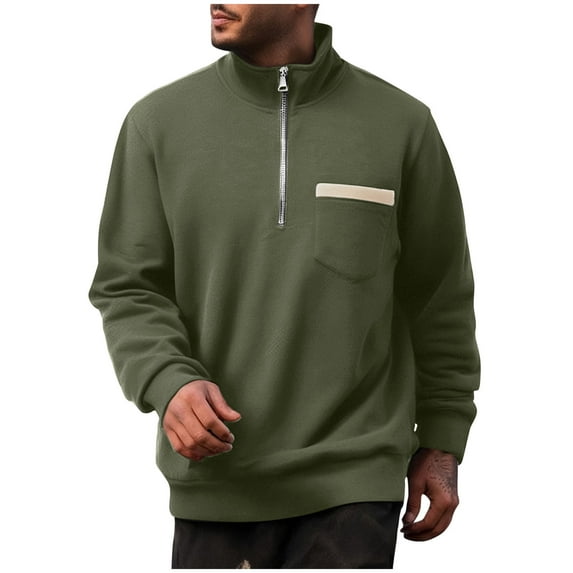Fleece Lined Sweatshirts for Men with Zipper and Pocket Long Sleeve Shirts Mens Casual Solid Color Pullover Mock Neck Athletic Workout Sweatshirt Tops