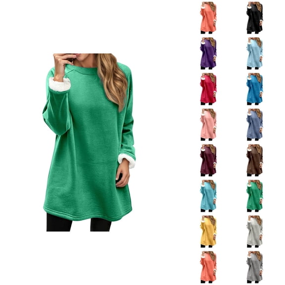 Lined Sweatshirts for Women 2025 Fall Winter Long Sleeve Crewneck Loose Casual Plain Sweatshirt Pullover Tops