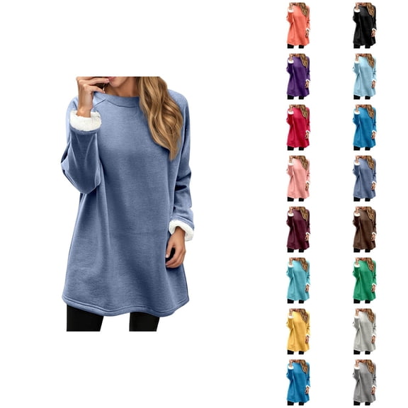 Lined Sweatshirts for Women 2025 Fall Winter Long Sleeve Crewneck Loose Casual Plain Sweatshirt Pullover Tops