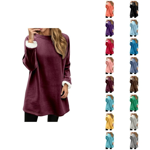 Lined Sweatshirts for Women 2025 Fall Winter Long Sleeve Crewneck Loose Casual Plain Sweatshirt Pullover Tops