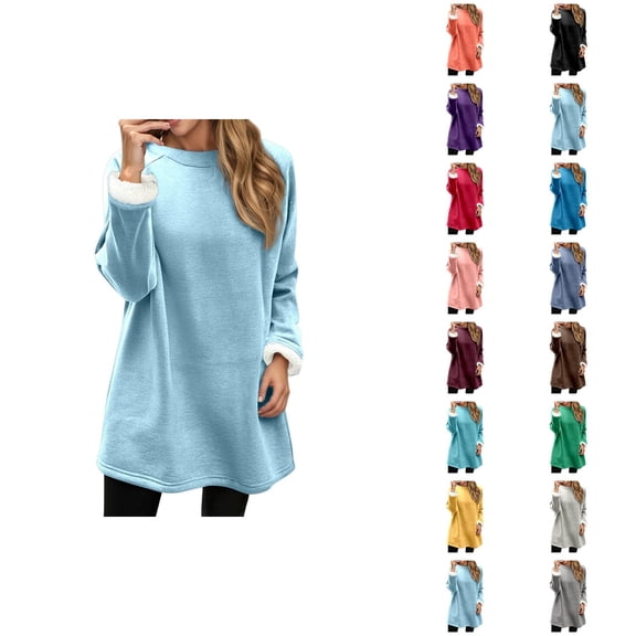 Lined Sweatshirts for Women 2025 Fall Winter Long Sleeve Crewneck Loose Casual Plain Sweatshirt Pullover Tops