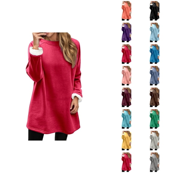 Lined Sweatshirts for Women 2025 Fall Winter Long Sleeve Crewneck Loose Casual Plain Sweatshirt Pullover Tops