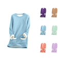 thumbnail image 1 of Lined Sweatshirts for Women 2025 Long Sleeve Crewneck Plain Fuzzy Sweatshirt with Pockets Pullover Tops, 1 of 5