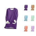 thumbnail image 1 of Lined Sweatshirts for Women 2025 Long Sleeve Crewneck Plain Fuzzy Sweatshirt with Pockets Pullover Tops, 1 of 5