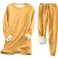 thumbnail image 1 of Fleece Lined Thermal 2 Piece Sets Pullover Sweatshirt Top and Pant Warm Underwear Suit Sherpa Pajamas Lounge Outfits (XX-Large, Yellow A), 1 of 4