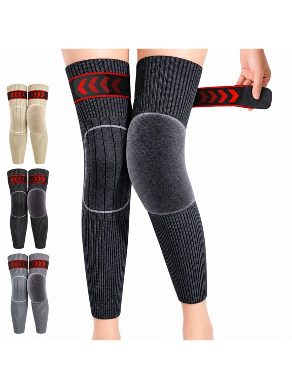 Fleece-Lined Thermal Knee Warmers Long Knee Sleeves with Adjustable Straps, Thick Fleece Lining, Adjustable Straps and Stretch Knit for Warm Extended Leg Coverage for Winter Indoors