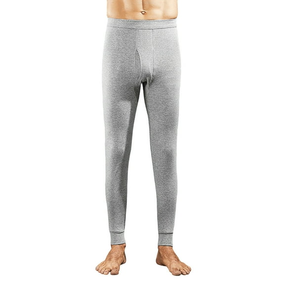 Fleece Lined Thermal Pants Elastic Waist Solid Base Layer Pants for Cold Gray 4XL