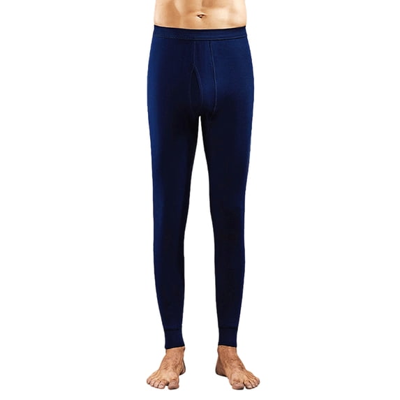 Fleece Lined Thermal Pants Elastic Waist Solid Base Layer Pants for Cold Navy 2XL