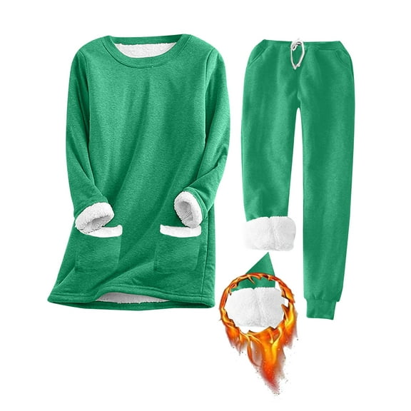 Fleece Lined Thermal Underwear for Women 2 Piece Set Lounge Sets Winter Warm Pajamas Sweatsuits with Pockets Shermie