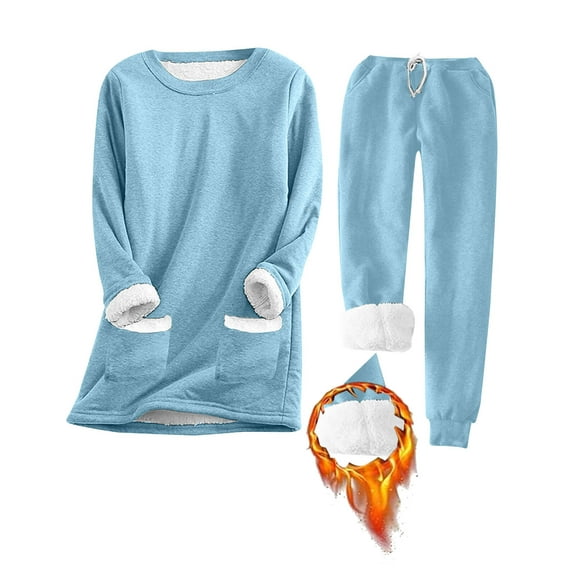 Fleece Lined Thermal Underwear for Women 2 Piece Set Lounge Sets Winter Warm Pajamas Sweatsuits with Pockets Shermie