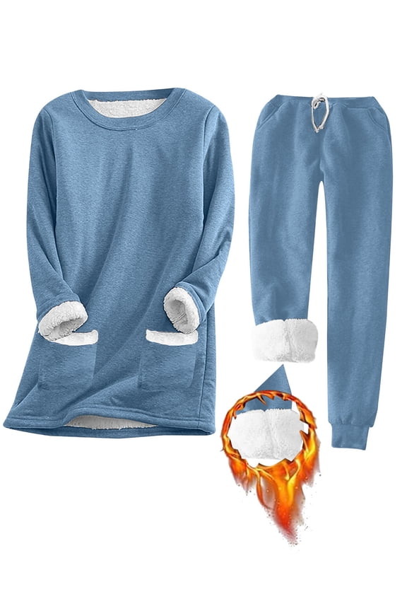 Fleece Lined Thermal Underwear for Women 2 Piece Set Lounge Sets Winter Warm Pajamas Sweatsuits with Pockets Shermie