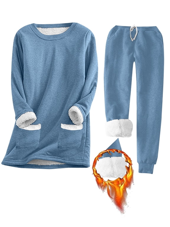 Fleece Lined Thermal Underwear for Women 2 Piece Set Lounge Sets Winter Warm Pajamas Sweatsuits with Pockets Shermie