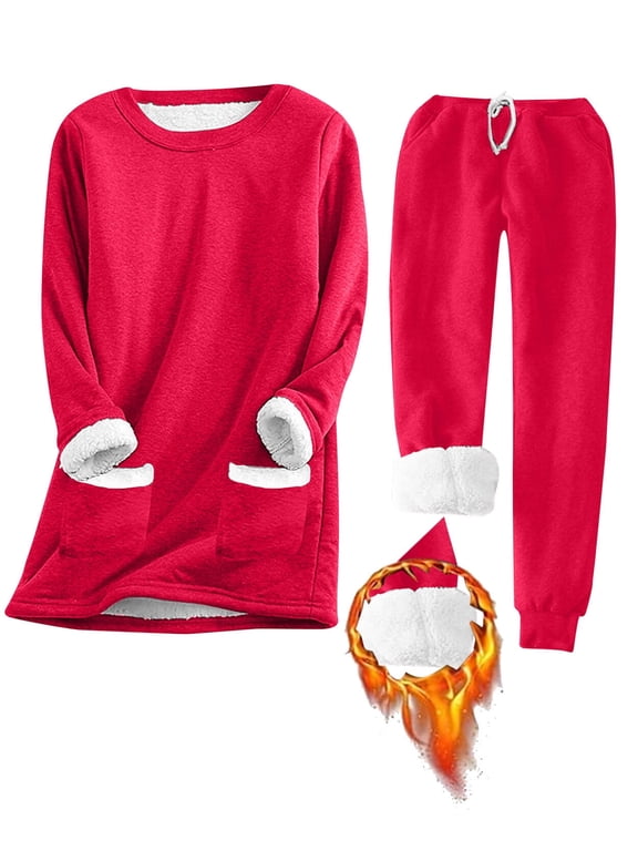 Fleece Lined Thermal Underwear for Women 2 Piece Set Lounge Sets Winter Warm Pajamas Sweatsuits with Pockets Shermie