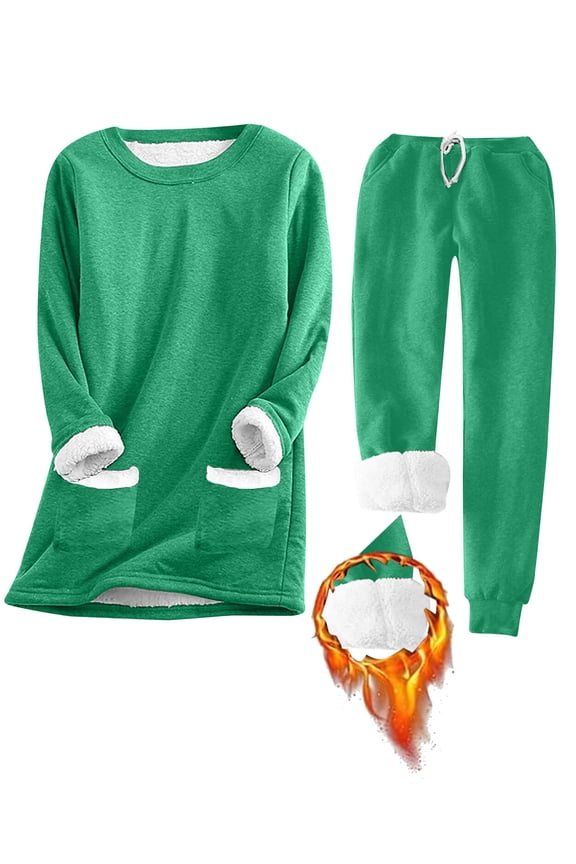Fleece Lined Thermal Underwear for Women 2 Piece Set Lounge Sets Winter Warm Pajamas Sweatsuits with Pockets Shermie