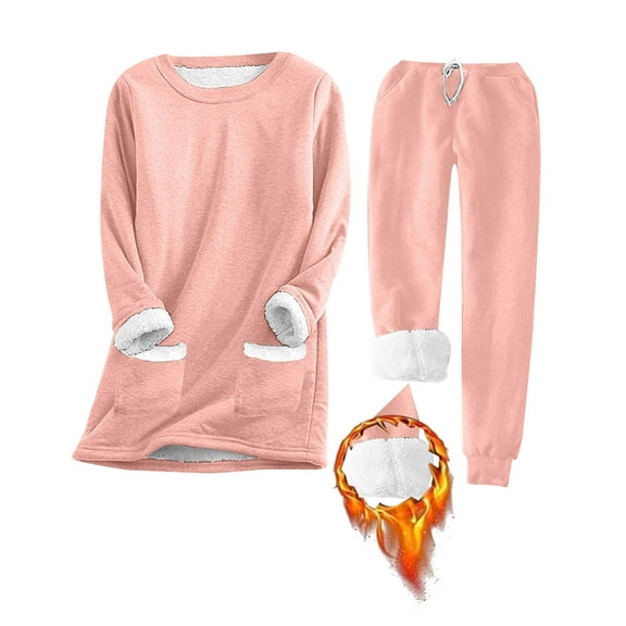 Fleece Lined Thermal Underwear for Women 2 Piece Set Lounge Sets Winter Warm Pajamas Sweatsuits with Pockets Shermie