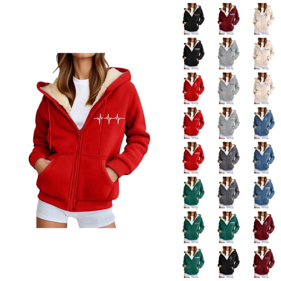 Fleece Lined Thick Hoodies for Women 2025 Winter Long Sleeve Zip Up Graphic Hooded Sweatshirt with Pockets Jacket Coat