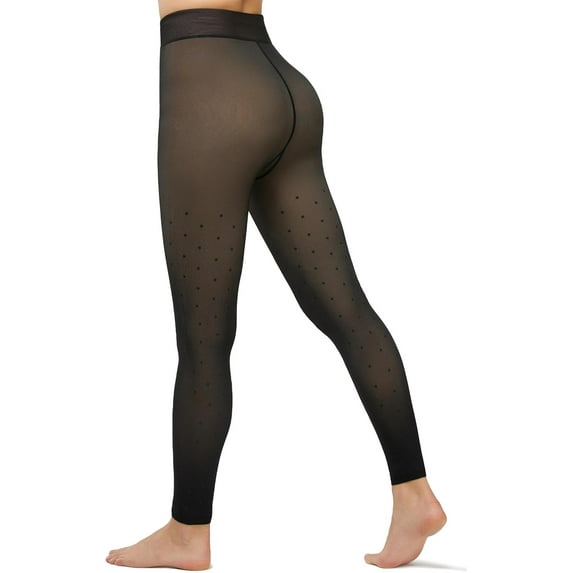 Fleece Lined Tights Footless Women Sheer Warm Pantyhose Leggings Toeless Fake Translucent Thermal Thick Winter No Feet Tights