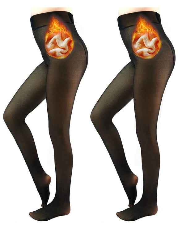 Fleece Lined Tights, LOFIR Sheer Tights, Winter Thermal Pantyhose for Women, Fake Translucent 2 Pairs of Warm for Women Ladies in Cold Weather, Black and Black