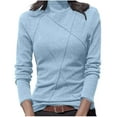 thumbnail image 1 of Fleece Lined Tights Long Sleeve Tops For Women Women's Close Fitting Solid Color Round Neck Stand Up Collar Top Base Shirt T-shirt With Velvet Base Long Sleeved Round Neck Top/shirt,Sky Blue,XXL, 1 of 5