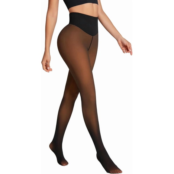 Fleece Lined Tights One Seam Line Warm Sheer Pantyhose Fake Translucent Thermal Thick Tights Leggings